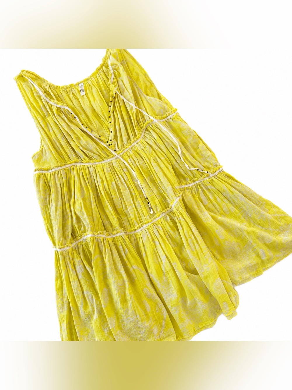 Free People Dress Womens XS Yellow Gauze Cotton Mini Boho